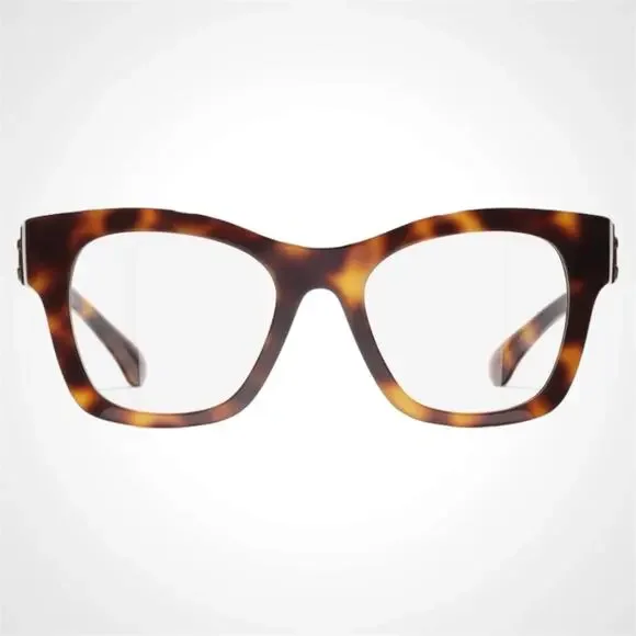 New CHANEL Eyeglasses Havana Gold Butterfly Square Acetate Womens - Picture 2 of 6